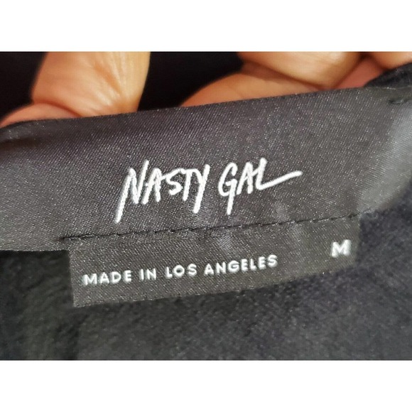 Nasty Gal Womens Black & Cream Rayon V Neck Long Sleeve Knee Length Dress Medium - Picture 8 of 13